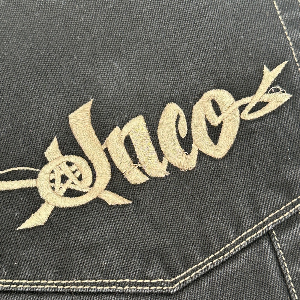 JNCO‎ Jeans Mens Black Baggy Cargo Carpenter Shorts Embroidered Crown Size 34 - Picture 7 of 10